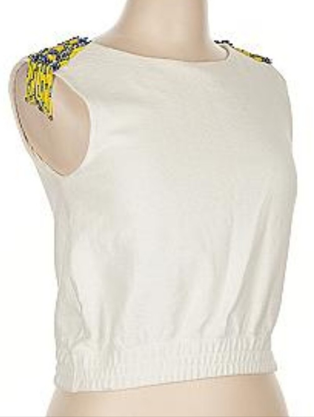 Jijil Terry Cloth Beaded Shoulder Tank White Size 42 Summery Lightweight